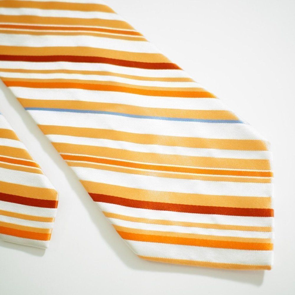 Express Design Studio Orange‎ Cream Striped Woven Silk Tie